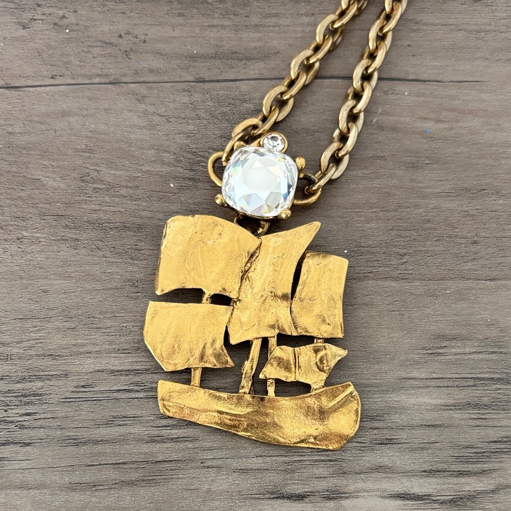 YSL Gold Ship Pendant Necklace
